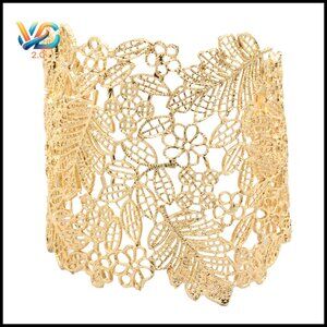Vintage Filigree Metal Stretch Cuff Bracelet Hollow Lace‎ Bangle